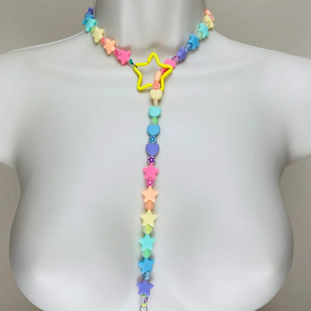glow Pastel rainbow Silicon lariat Necklace (rave kandi Sweet Tart)